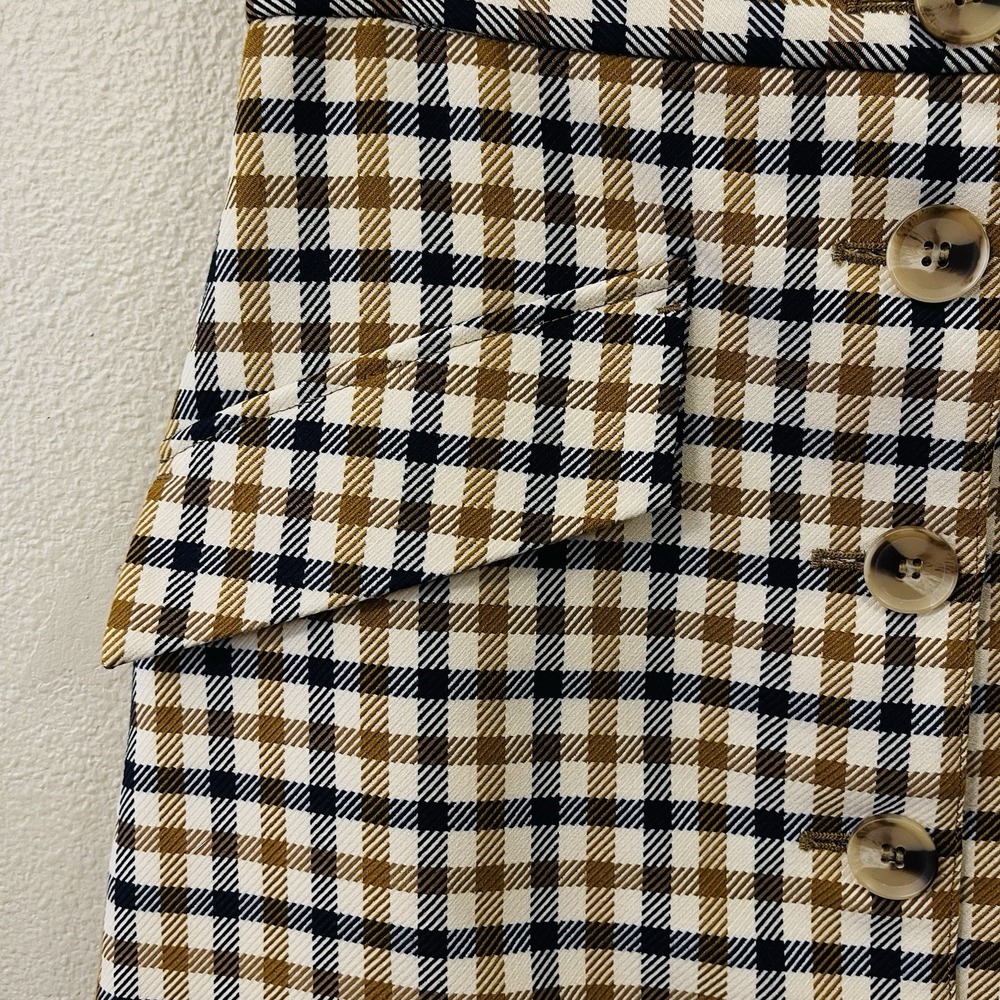 H&M Plaid Button Miniskirt Lined Brown Black Beige Preppy Academia Size 4 - Picture 2 of 7